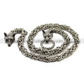 Punk Style Biker Men's Heavy Jewelry Double Wolves Biting Iron Ring Stainless Steel Byzantine Chain Necklace