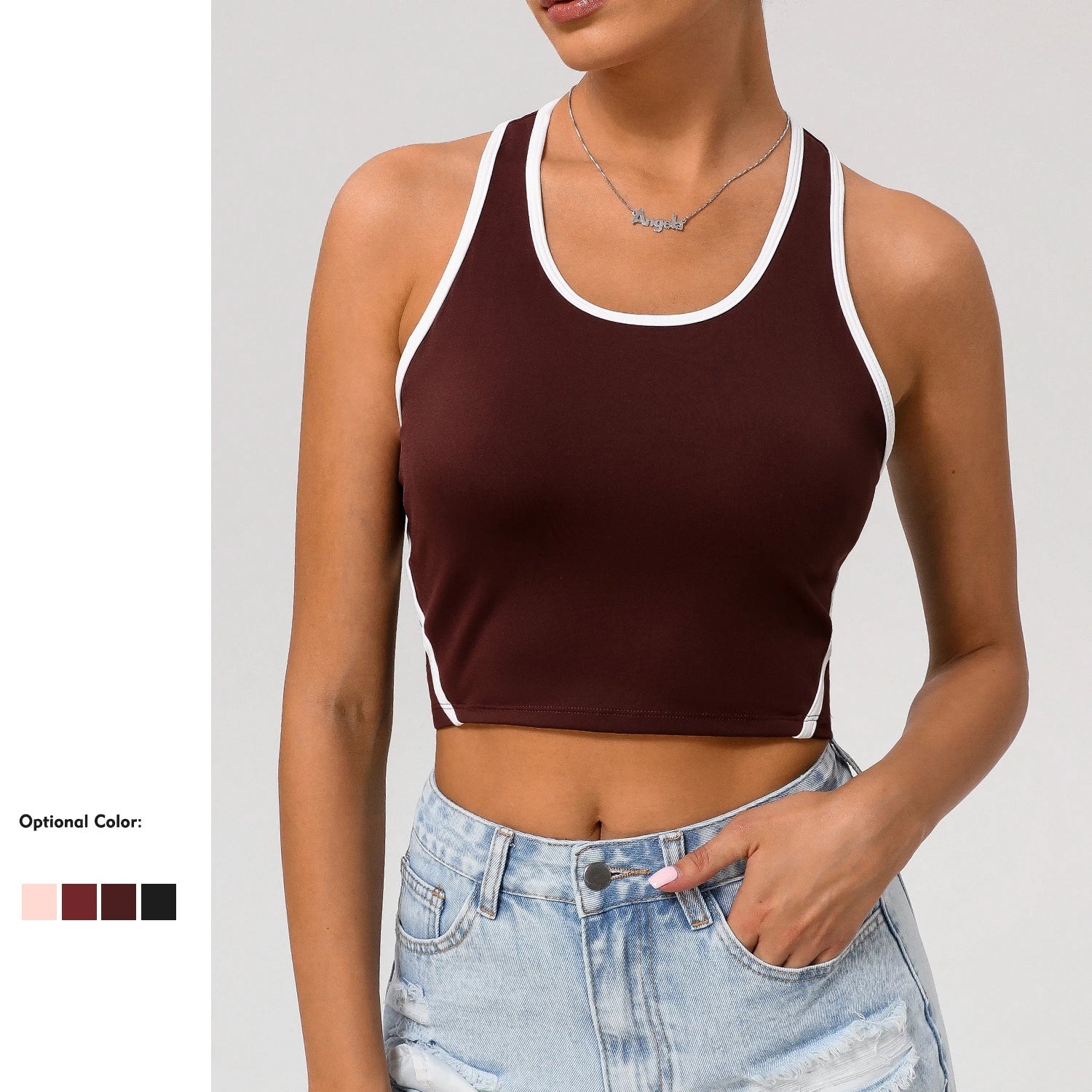 Ladies' Plus Size Lightweight Breathable Sports Bras Nude-Tone Contrast Color Form-Fitting Yoga Vests