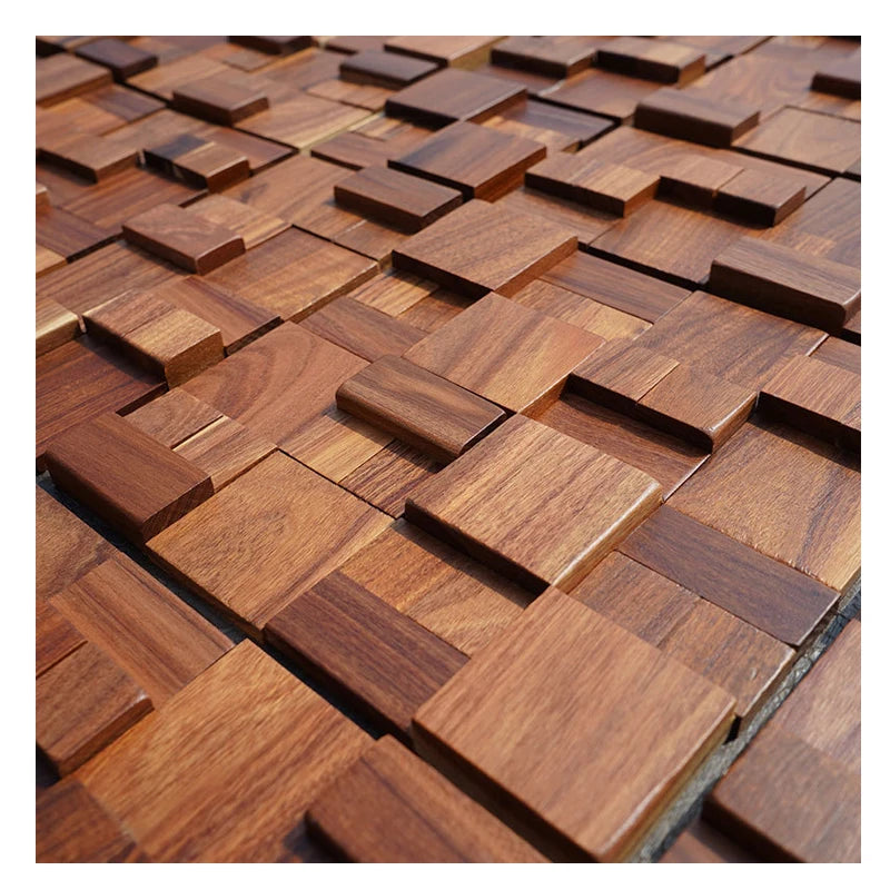 Red Wood Sea Wood Panel Solid Wood Mosaic Tile 3D Background Mosaic Tile Square Chips Decor Construction Veneer