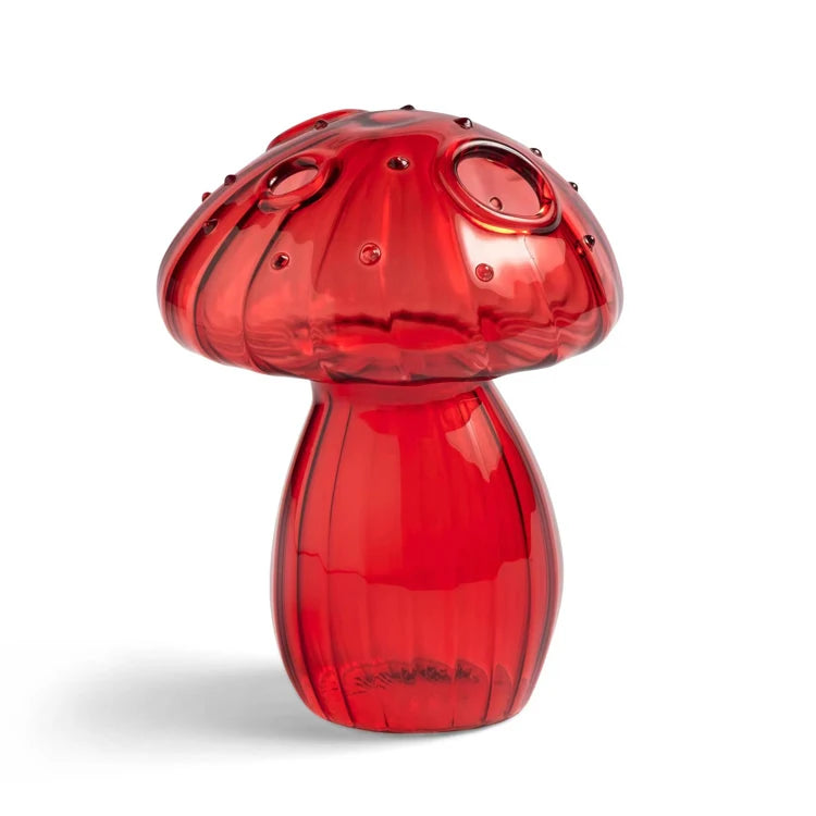Red Clear Terrarium Round Glass Vase Small Ribbed Mushroom Nordic Glass Wedding Vases for Flowers Arrangements