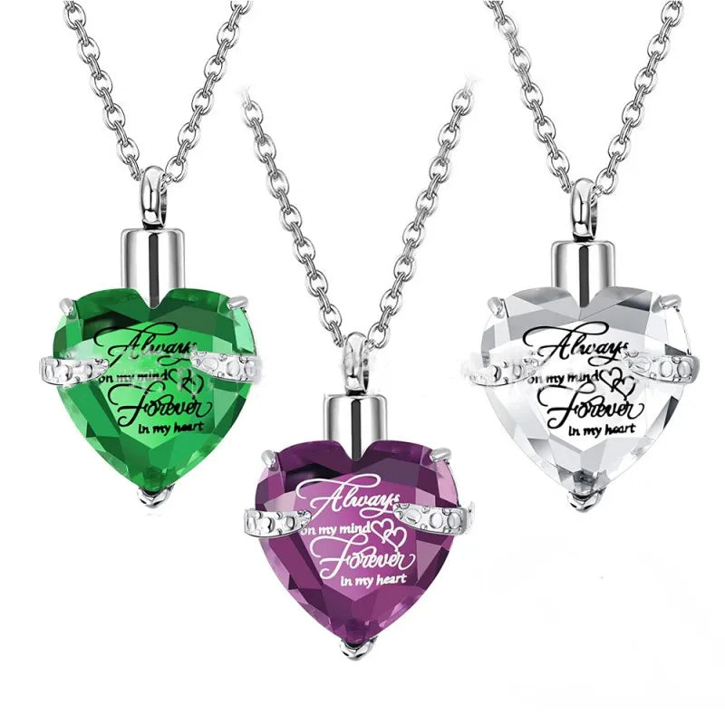 New Style Crystal Heart Shape Cremation Memorial Urn Necklace for Ashes Women Men