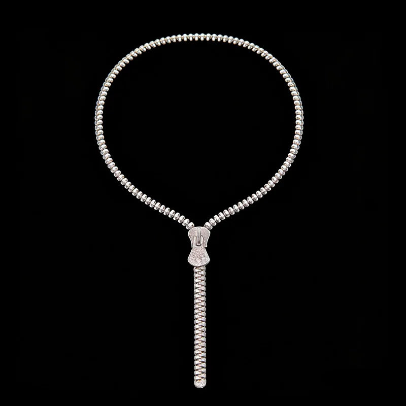 Fashion Gold Plated Bling Hip Hop Jewelry Adjustable Length 925 Silver Zipper Design Necklace for Women & Men