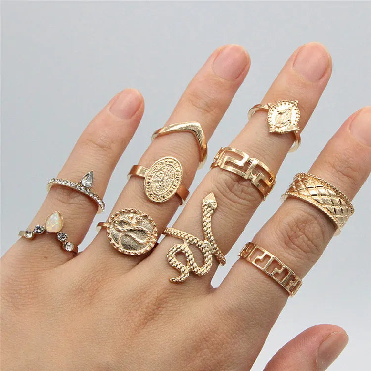 Wholesale Personality Signet Creative Christian Jewelry Diamond 10 Piece Ring Set Snake Ring