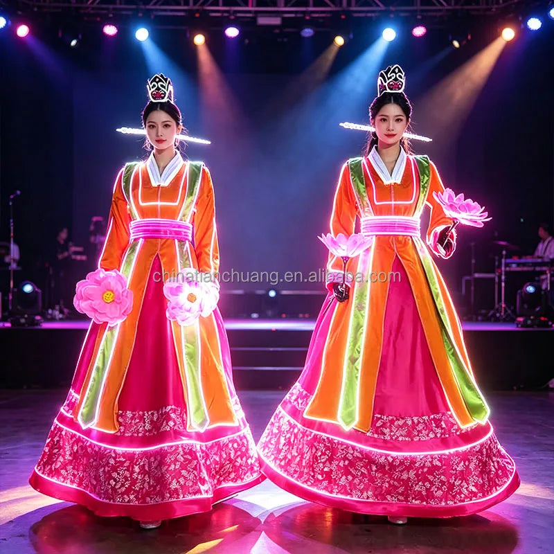 Fiber-optic LED Lights up Korean Dress for Dance Party Performance