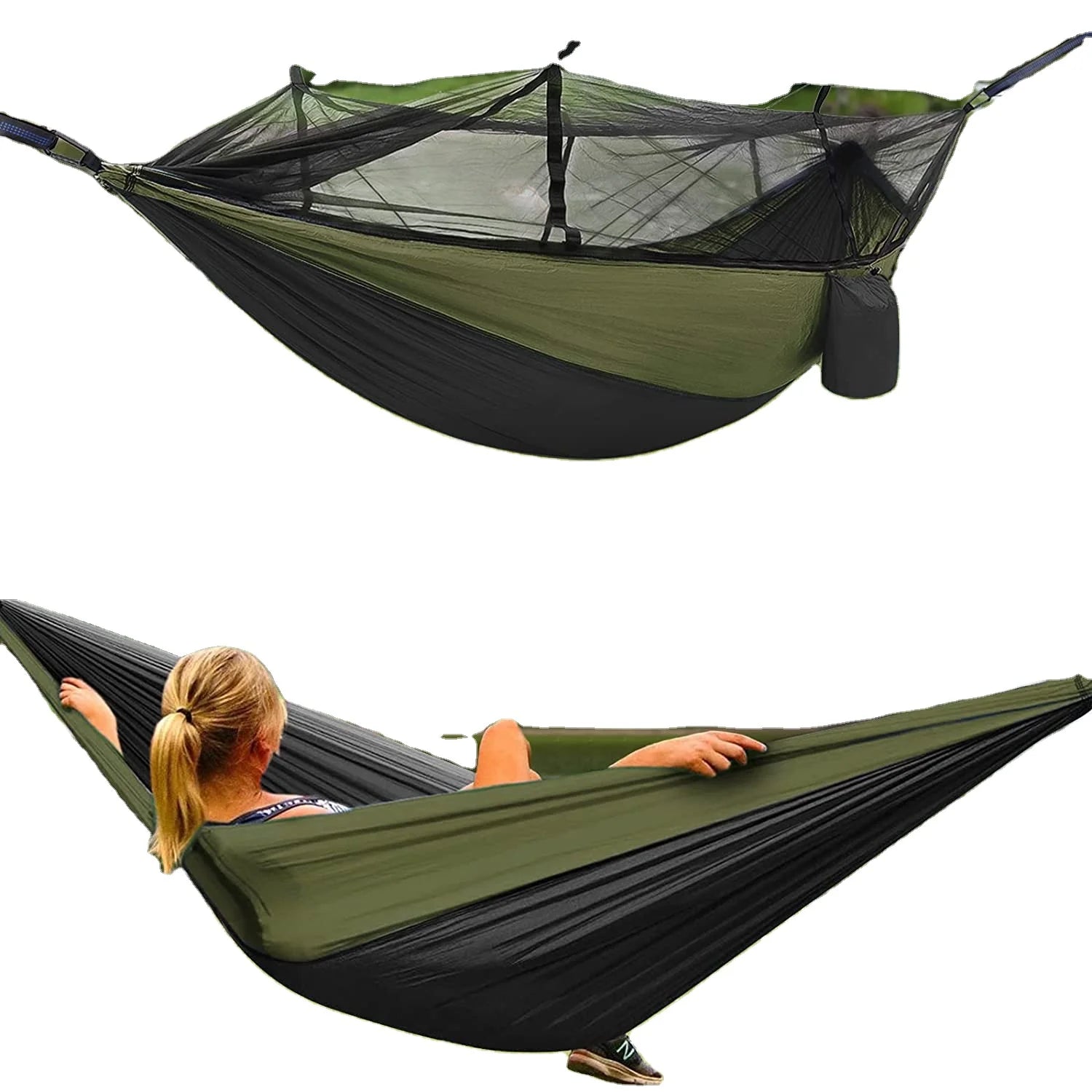 Woqi  Heavy Duty   Camping  2 Person Waterproof Lightweight Nylon Portable Hammock with Net Tent  Tree Straps