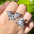 Dainty Micro Pave Cubic Zirconia Crystal Opening Cuff Moving Adjustable Butterfly Rings for Women Engagement Finger Accessories