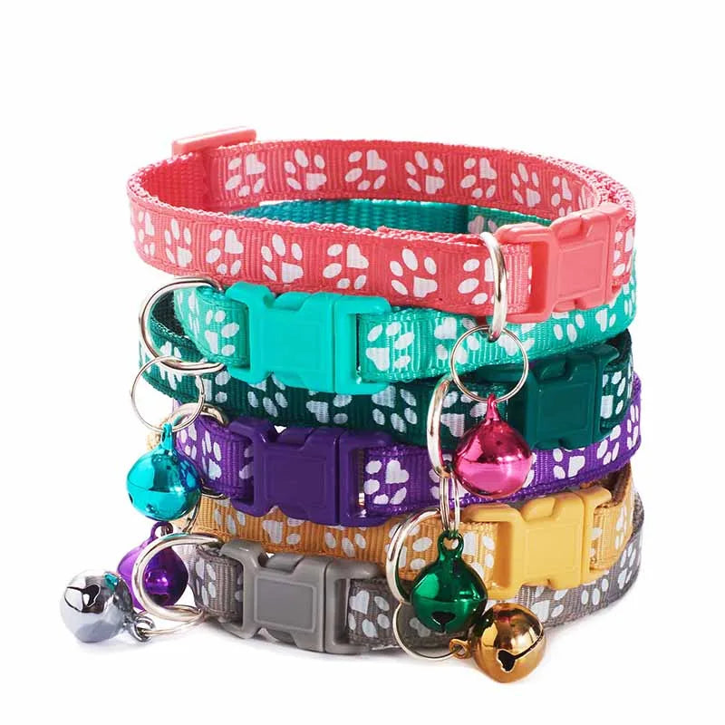 Personalized Funny Cute Cartoon Footprint Adjustable Dog Collar with Bell Plastic Pet Accessories for Dogs Cats Puppies