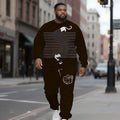 Streetwear Men's Crew Neck Sweatshirt Set Plus Size Classic Striped Cat Coffee Print Wholesale