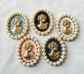 Head Lady Cameo 53x42mm Metal Alloy KC Gold Plated Plastic Pearl Oval Findings for Brooch Making