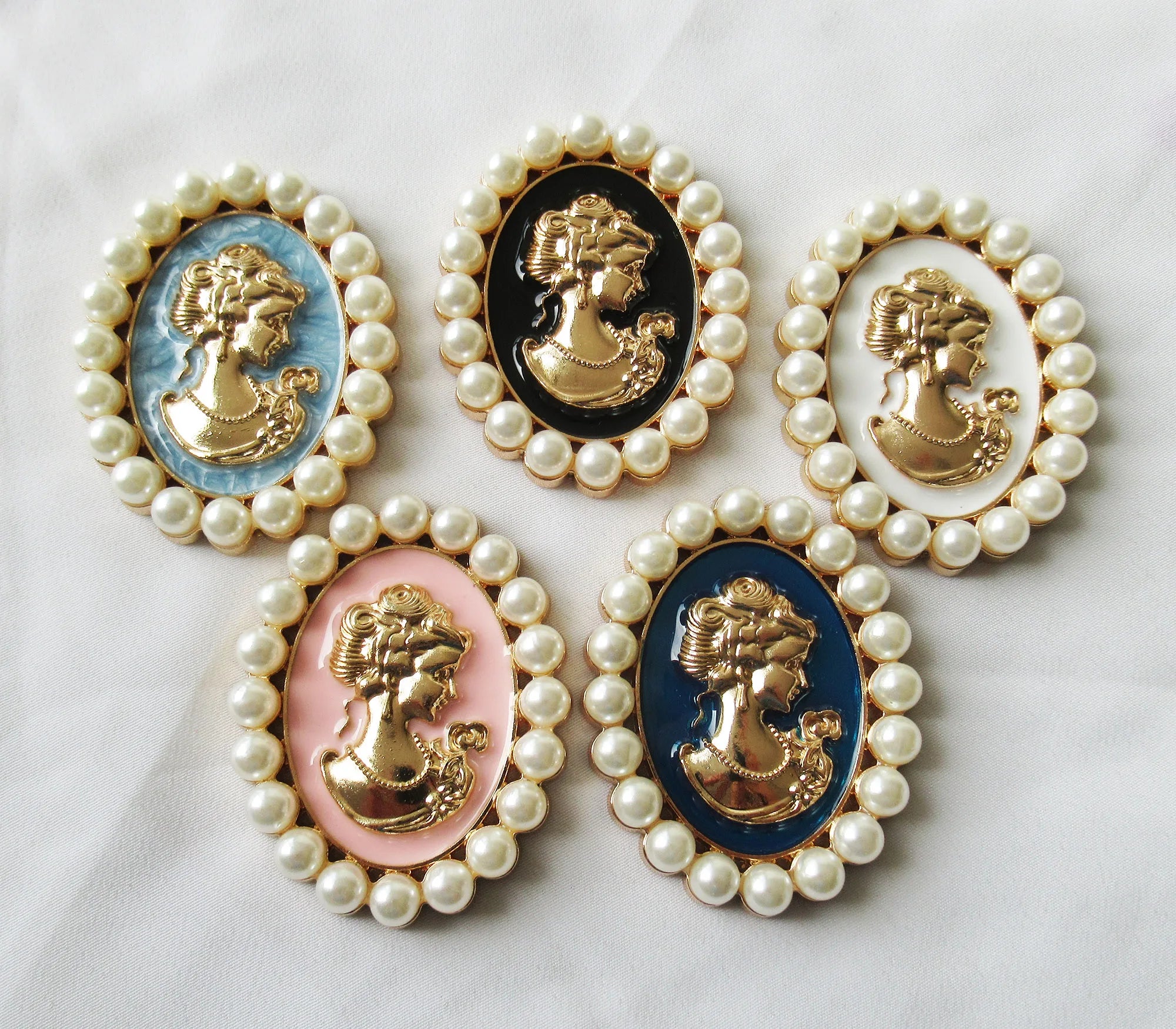 Head Lady Cameo 53x42mm Metal Alloy KC Gold Plated Plastic Pearl Oval Findings for Brooch Making