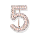 Elegant Women's Number 5 Brooch Pins New Fashion Pearl Rhinestone with Flower Pattern for Wedding and Gifts