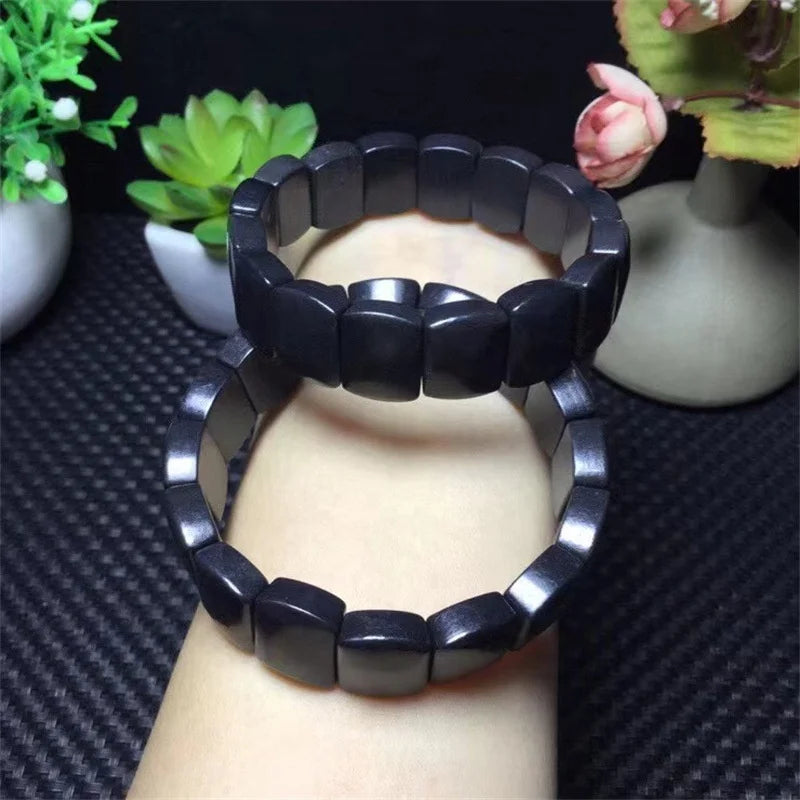 Natural Healing Crystal 10*14mm Shungite Stone Single Ring Bracelet for Fengshui