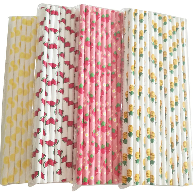 Fruit Paper Straws Watermelon Strawberry Pineapple Lemon Paper Drinking Straw for Cute Kids Wedding Party