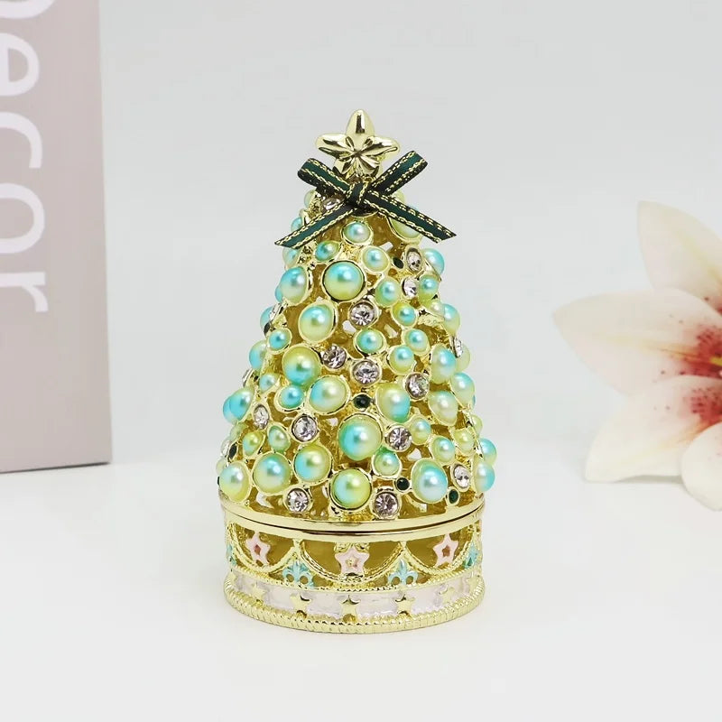 SHINNYGIFTS Christmas Gift Ornament Enameled Jewelry Tower Storage Box for Ring and Earring Organization