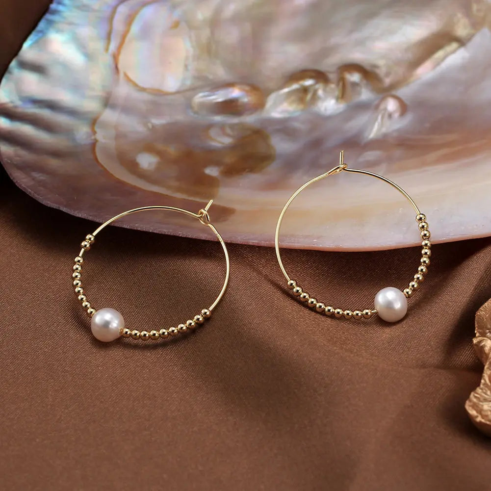 RINNTIN GPE79 925 Silver Hypoallergenic Hoop Earrings With Freshwater Pearl Gold Plated Simple Silver Hoop Huggie Earring Women