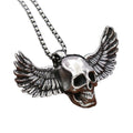Men's Unique Stainless Steel Gothic Fallen Angel Wings Skull Pendant Skeleton Necklace Never Fading Design Punk Hip Hop Jewelry