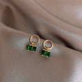 925 Silver Needle Elegant Vintage Simple Design Dark Green Crystal Emerald Hoop Drop Earrings for Women Jewelry