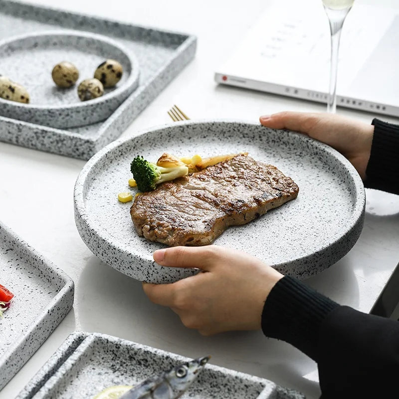 European Scandinavian Ceramic Granite Marble Tray Eco-Friendly Wedding Service Plate Creative Stone Tableware Storage Plate