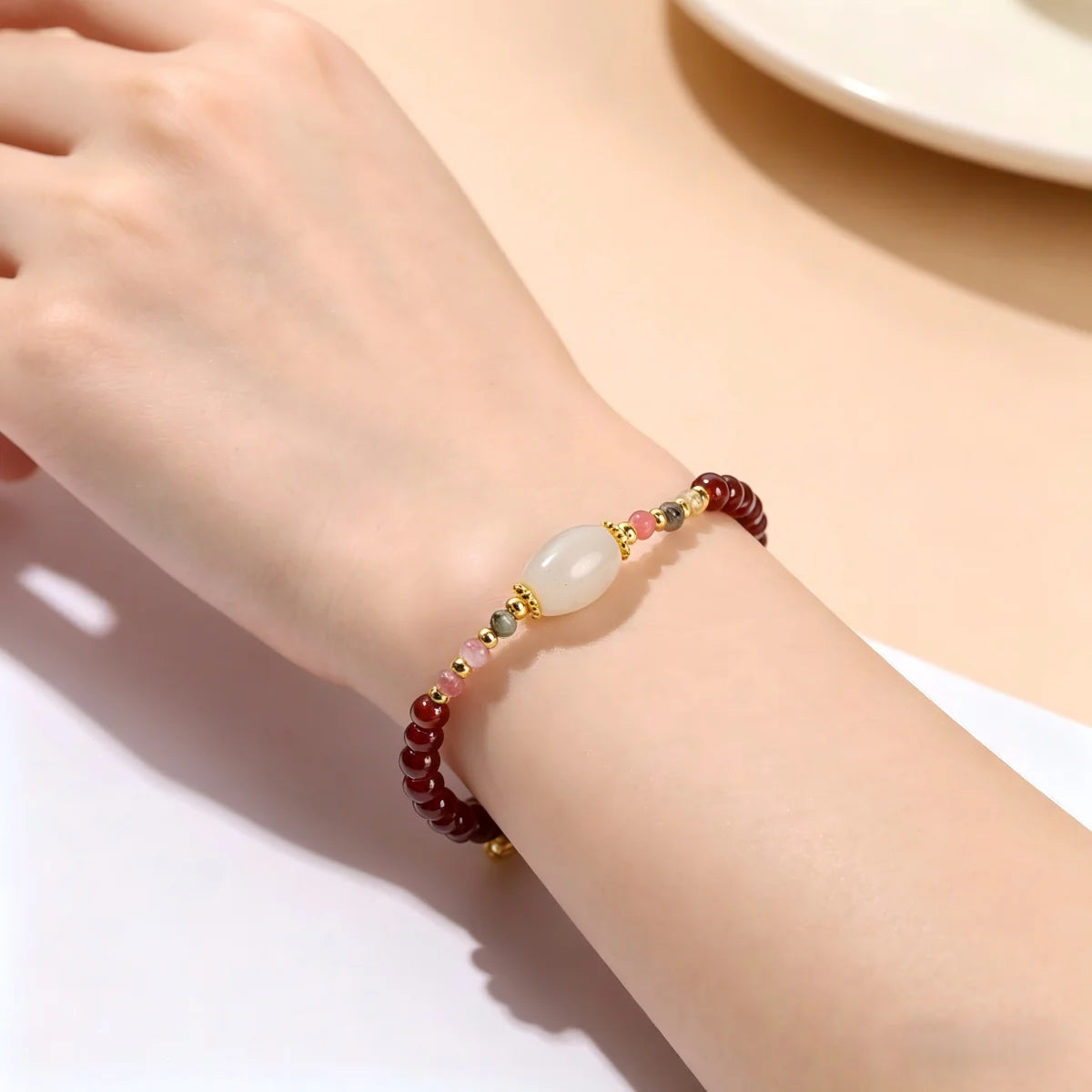 JD GEMS Wholesale Natural Garnet Healing Lucky Bracelet with Copper Beaded Accessories