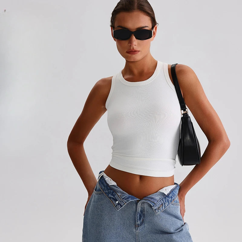 Women's Sleeveless High Neck Crop Tops Breathable Lightweight Seamless Workout Racerback Cropped Tank Tops for Summer Clothes