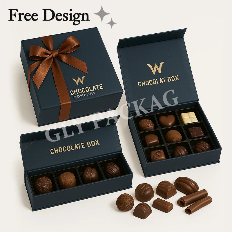 Recyclable Magnetic Paper Chocolate Packaging Gift Boxes With Divider Cardboard Customized Empty Wedding Chocolate Boxes