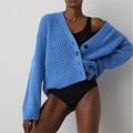 2026 Supplier Custom Women Italian Knitwear Comfortable Woman Knit Closed Tonal Patchwork Cardigan Sweater for Women