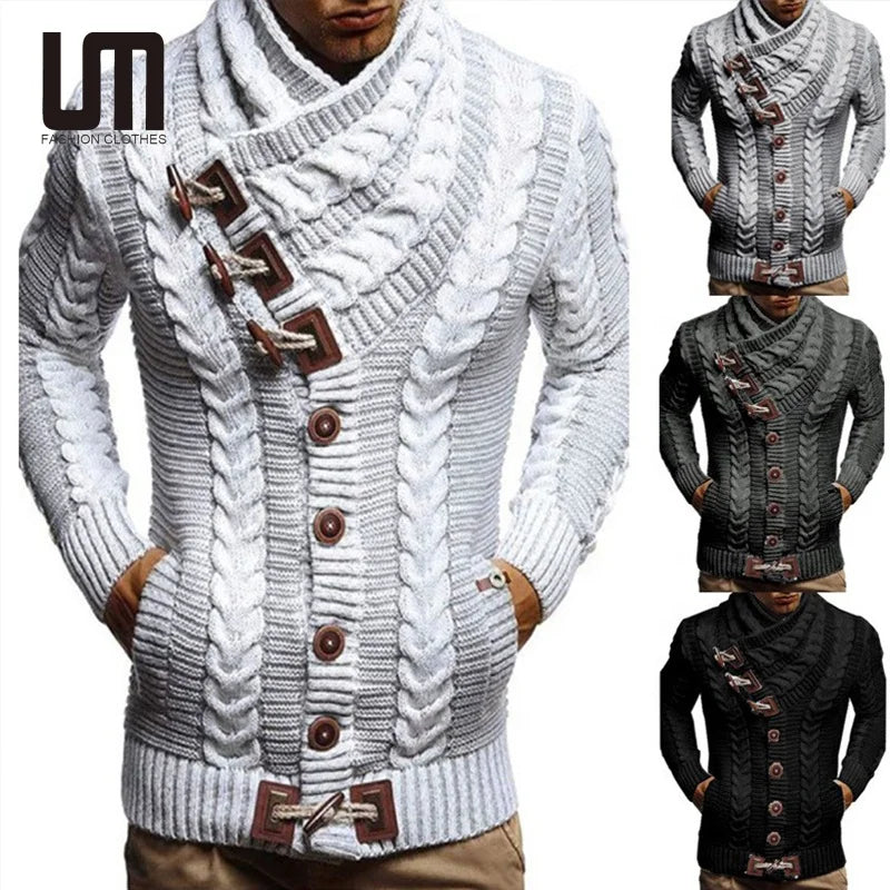 Liu Ming Autumn Winter New Casual Men Turtleneck Full Sleeve Knitted Cardigan Slim Oversized Sweaters