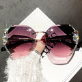 Luxury Female Sun Glasses with Rhinestone Cutting Lens Rimless Sunglasses Metal Frame Lunette De Soleil