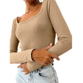 Spring Autumn Solid Color Square Neck Knit Pullover French Casual Slim Bottom Knit Sweater Knitted Sweater Pullover for Women