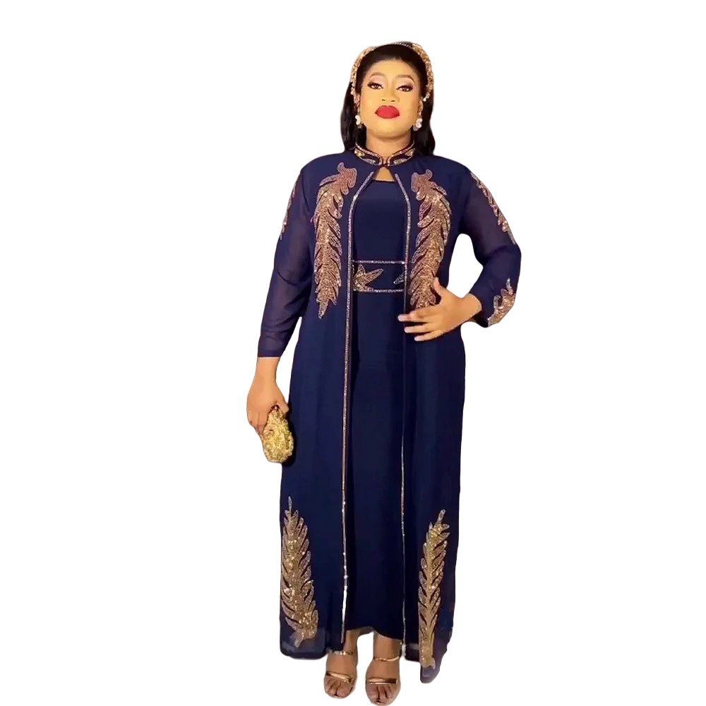2025 Hot Selling African Women  Luxury Expensive Diamond Dress Set 2 Pieces Clothes Sets Robe