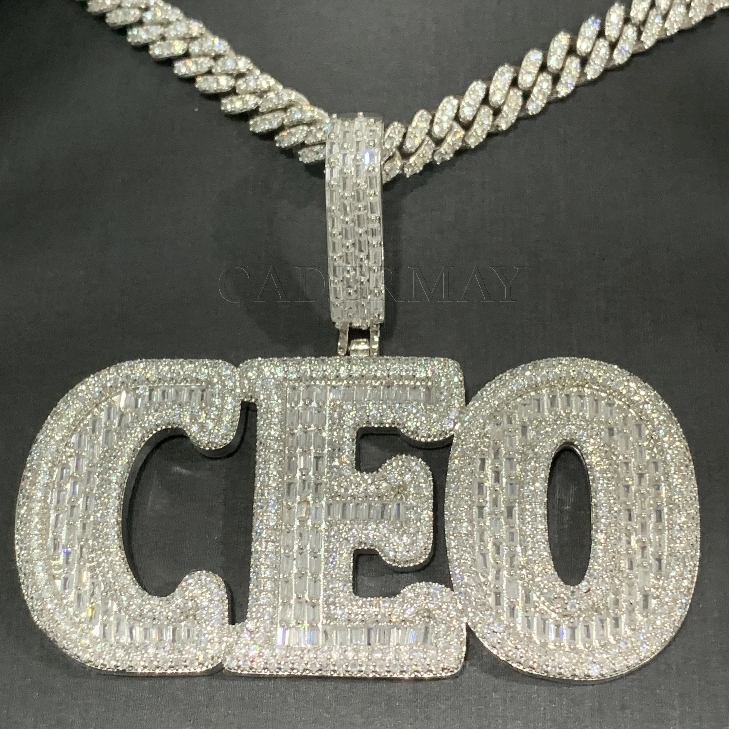 Customized S925 Ice Out D VVS  Letter  Hiphop Baguette Moissanite Pass Diamond Tester  Moissanite Pendant Necklace