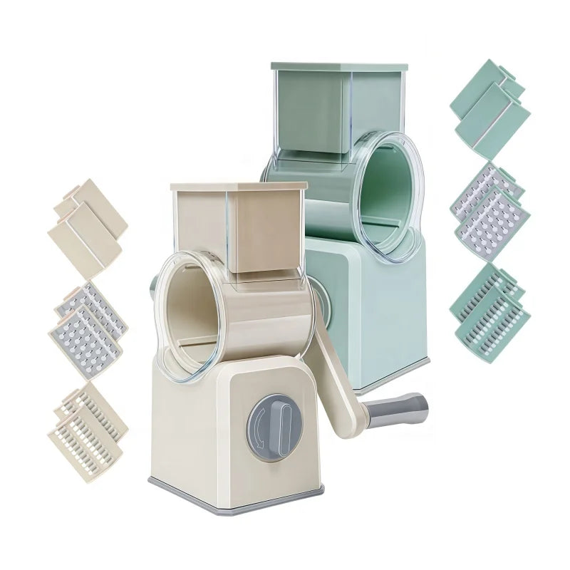 Easy-Operate Hand-Cranked Rotary Slicer 3-Blade Stainless Steel Blades Reusable Manual Kitchen Gadget Fruit Vegetable Cutter