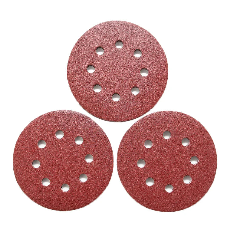 5-inch 8-hole Back-flocked Red Aluminum Oxide Sanding Disc Self-adhesive Flocking Polishing Grinding Pad