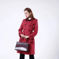 2023 Bosha Women's Casual Rose Red Long Trench Coat Double Breasted Closure for Autumn  With Buttons