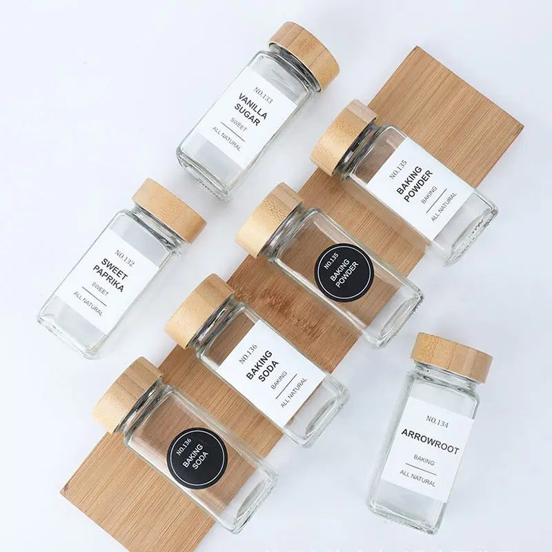 12/24 Pcs Glass Spice Jars With Wood Cap and Shaker 4OZ 120ml Square Spice Jar Set