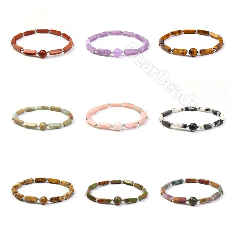 Natural Hot Fashion Square Tube Crystal Stretch Bracelets Healing Jewelry Hematite Agate Stone Bracelet for Woman Girl