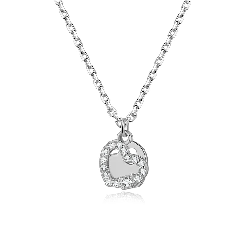 Wholesale Jewellery S925 Woman Dainty Double Hearts Pure Silver Jewelry 925 Sterling Heart Necklace by Gold Plated