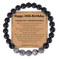 2023 New 30/40/50/60/70 Years Old Greeting Card Bracelet Natural Map Stone Black Bead Stone Card Bracelet Men's Birthday Gift