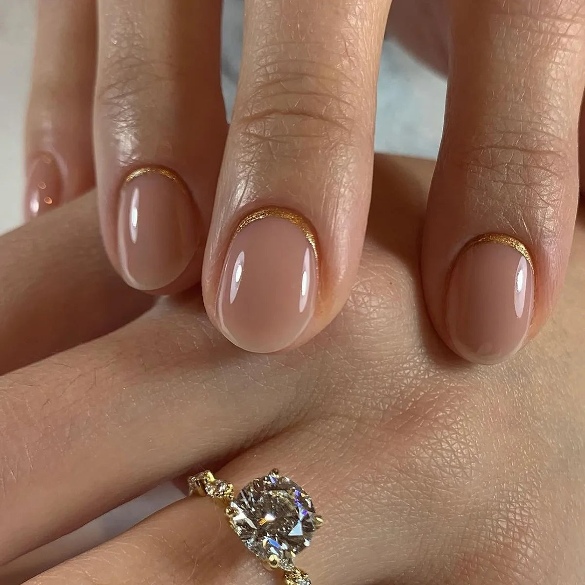 24 Pcs French Minimalist Reverse Gold Short Mini Nail Art Acrylic Press on Nails Customize False Nails 3437