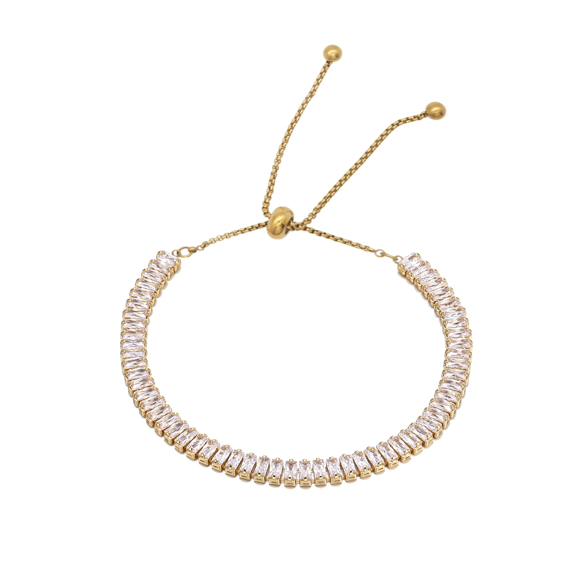 Chris April Fashion Jewelry PVD Gold Plated 316L Stainless Steel Bing Bling Bejeweled Zircon Tennis Bracelet with Draw String