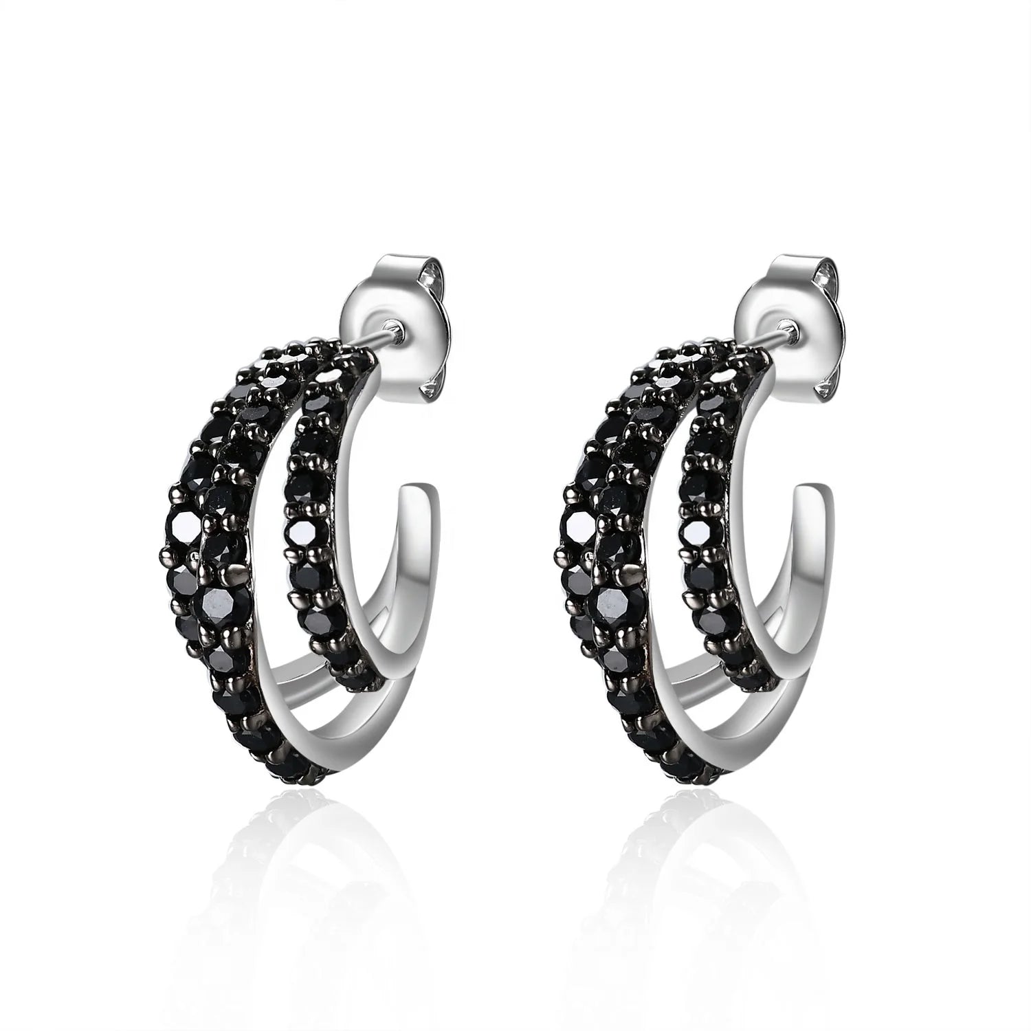 Abiding Shield Long Lasting Plating Tarnish Free Statement Black Stone 925 Sterling Silver Earrings