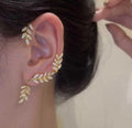 New Leaves Crystal Rhinestone Shiny Fairy Elves Metal Ear Hook Clip Earrings for Women Party Jewelry