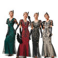 Ecowalson  Women 1920s Great Gatsby Dress Long 20s Flapper Dress Vintage V Neck Sequins Beads Maxi Party Dress Mesh Prom Gown