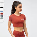 Women's Seamless Workout Crop Tops Short Sleeve Yoga Shirts Casual Cropped Athletic Running Fitness Gym Activewear Sweat-Wicking