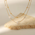 Dainty Stainless Steel 18k Gold Double Layered Mother Pearls Beaded Necklace for Women Summer Wearing