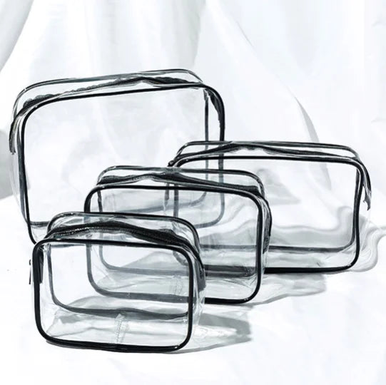 Custom Logo Printed PVC Clear Travel Cosmetic Bag Large Capacity Foldable Waterproof for Toiletry Makeup Cases Zipper Letter Sty