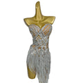 Silver Sequin Corset Fringes Skirts 2 Piece Outfit Sets Women Live House Performance Costume Club Las Vegas Show Dancer Wear