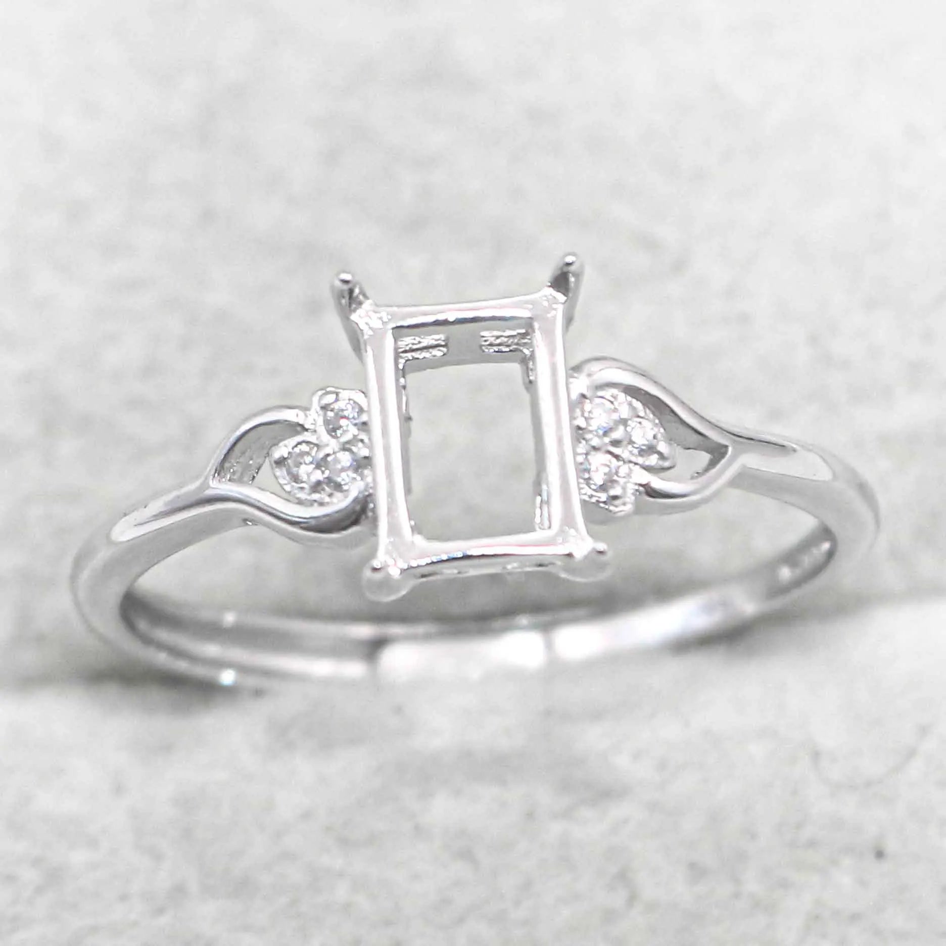 Sterling Silver 5*7mm Semi Mount Ring Square Shape Empty Frame Blank Claws Setting S925 Base Without Center Stone for Inlay DIY