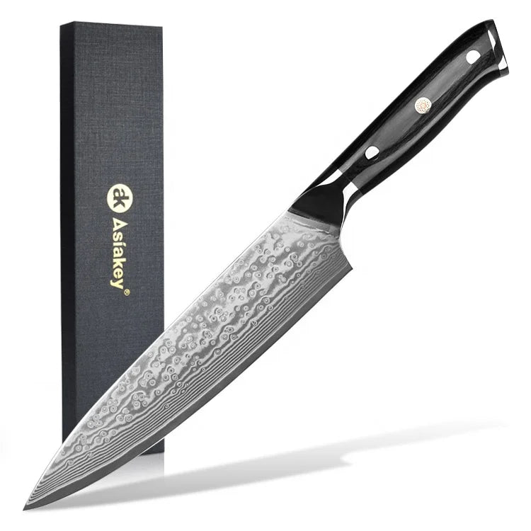 Guangdong Cooking Accessories Carbon Steel Juego De Pros Kitchen Knives 8 Inch Damascus Steel Chef Knife G10 Handle Eco-Friendly