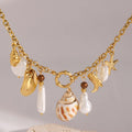 Fashion Jewelry Beach Waterproof Stainless Steel 18K Gold Plated Multi Charms Irregular Pearl Conch Pendant Necklaces
